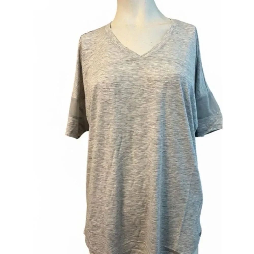 Marc New York Womens XL Light Gray Short Sleeve Top Lightweight Workout Mesh NWT